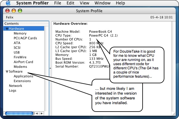 Screen shot of Apple System Profiler