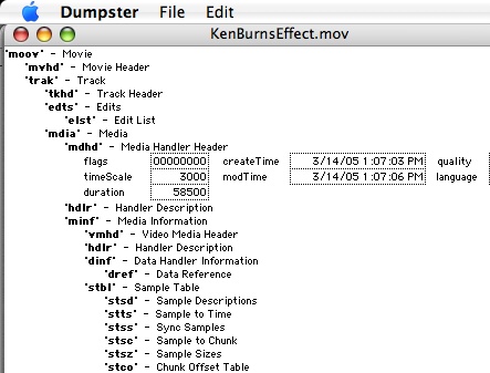 QuickTime file format as seen with Dumpster